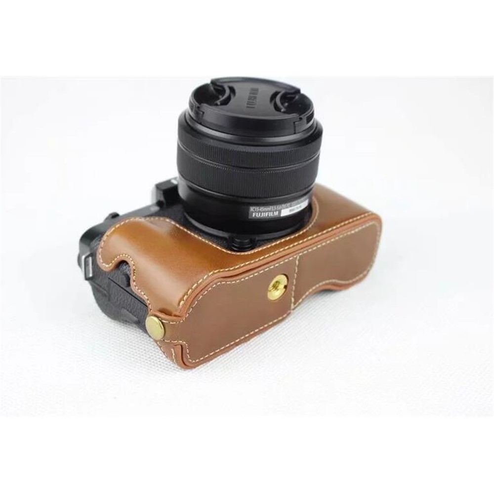 PU Leather Half Bottom Camera Protection Cover Shell for Fujifilm X-T100 - Brown-8