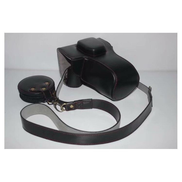 PU Leather Camera Protective Pouch Bag + Strap + Camera Lens Bag for Olympus EM5II / E-M5 Mark II - Black-9