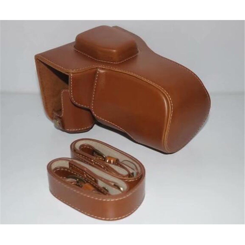 PU Leather Camera Protective Cover Case + Strap + Camera Lens Bag for Olympus EM5II / E-M5 Mark II - Brown-1