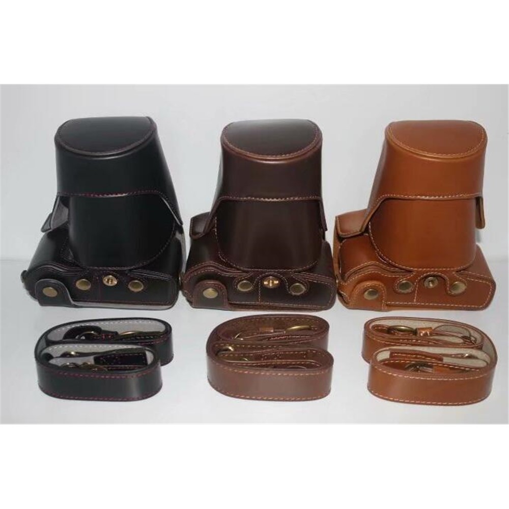 PU Leather Camera Protective Cover Case + Strap + Camera Lens Bag for Olympus EM5II / E-M5 Mark II - Brown-11
