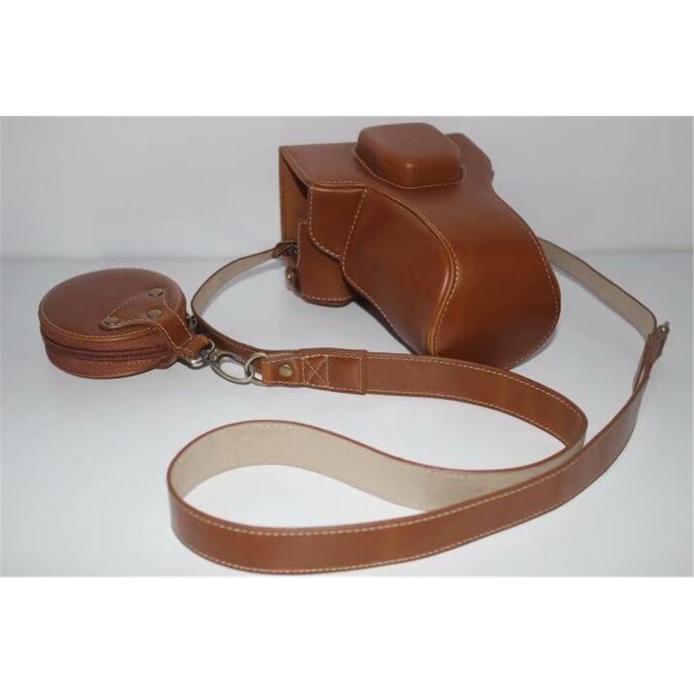 PU Leather Camera Protective Cover Case + Strap + Camera Lens Bag for Olympus EM5II / E-M5 Mark II - Brown-9