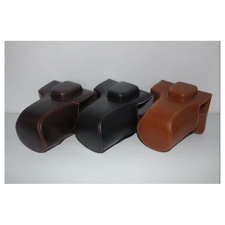 PU Leather Camera Protection Case Bag + Strap + Camera Lens Bag for Olympus EM5II / E-M5 Mark II - Coffee-10