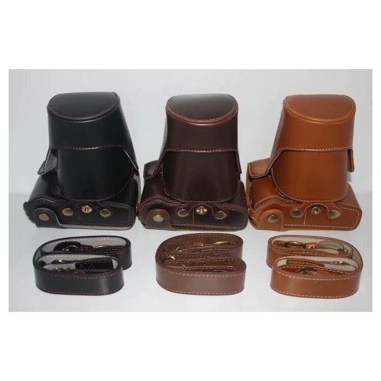 PU Leather Camera Protection Case Bag + Strap + Camera Lens Bag for Olympus EM5II / E-M5 Mark II - Coffee-11