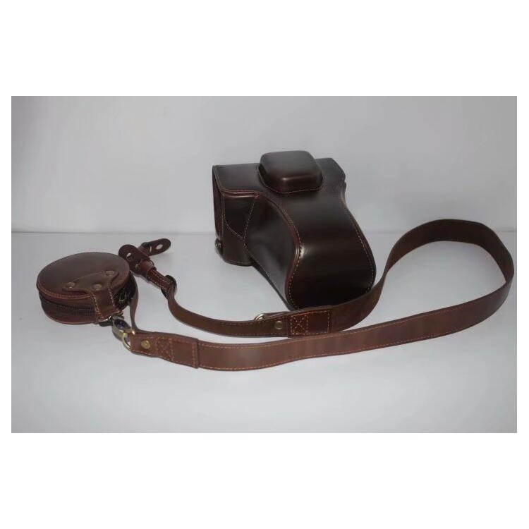 PU Leather Camera Protection Case Bag + Strap + Camera Lens Bag for Olympus EM5II / E-M5 Mark II - Coffee-9