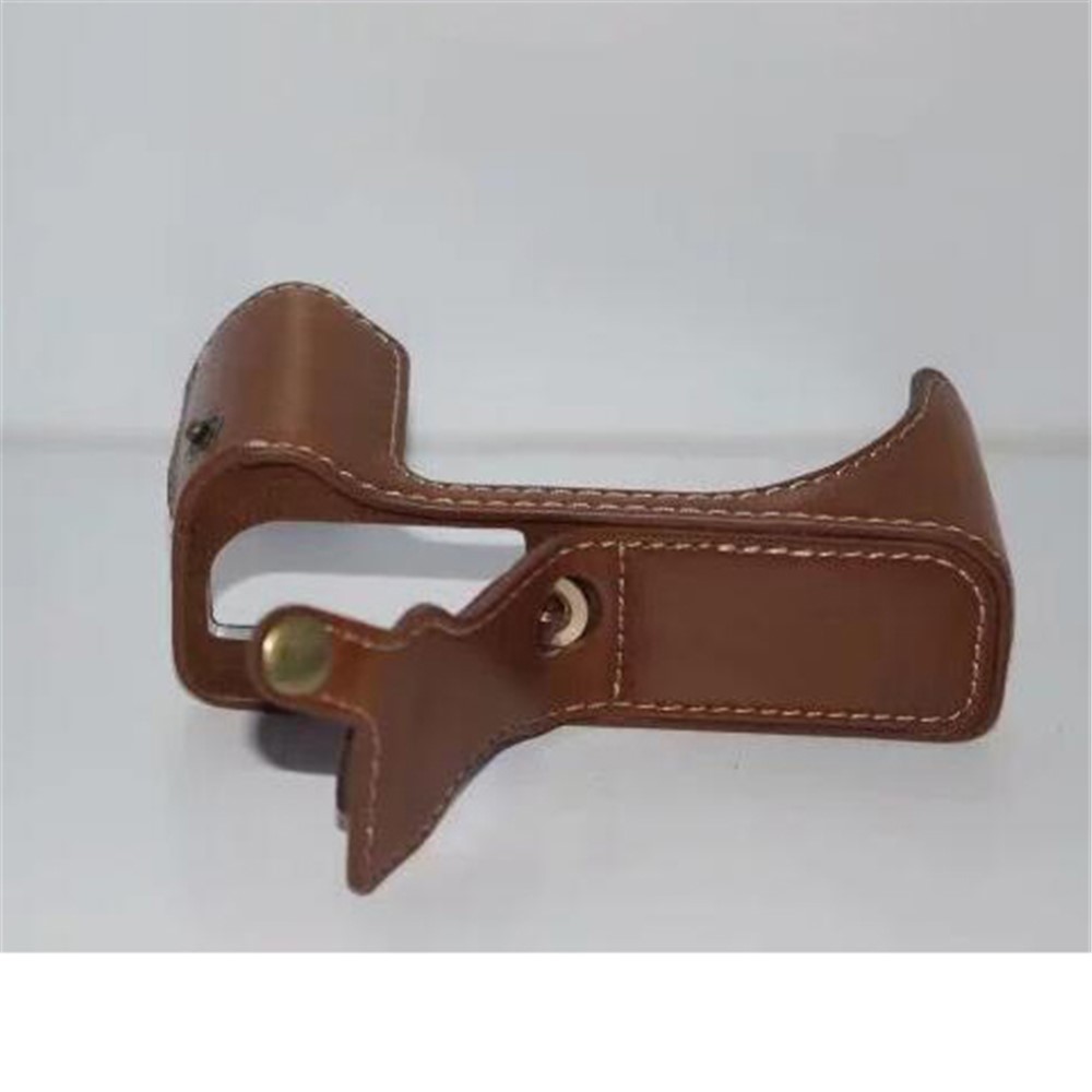PU Leather Protective Camera Half Bottom Cover + Wrist Strap for Canon PowerShot G5 X - Brown-1