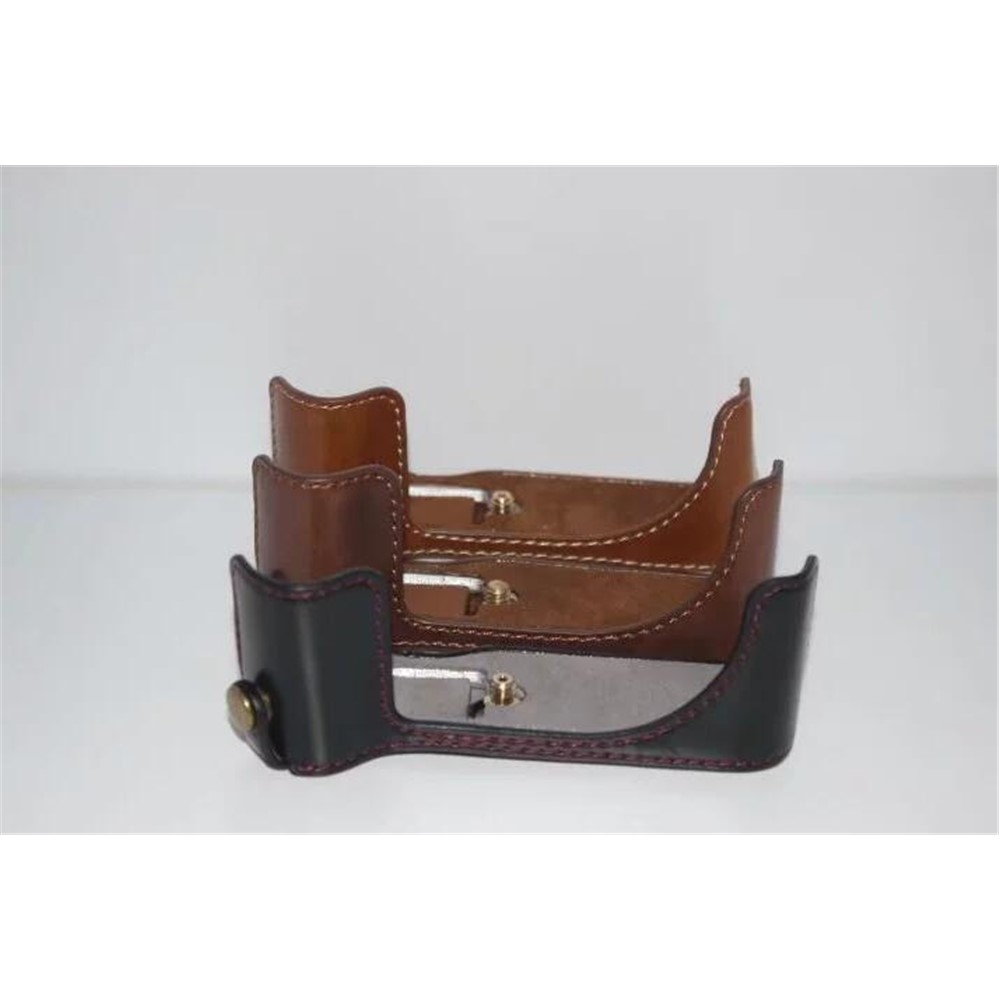 Camera Half Bottom Case PU Leather Protective Shell + Wrist Strap for Canon PowerShot G5 X - Coffee-11