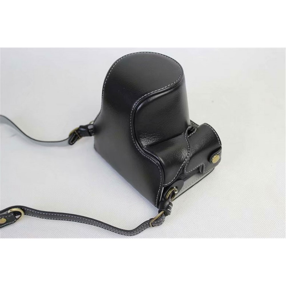 Split Leather Protective Bag + Strap + Camera Lens Bag for Canon EOS M6 (15-45mm) - Black-3