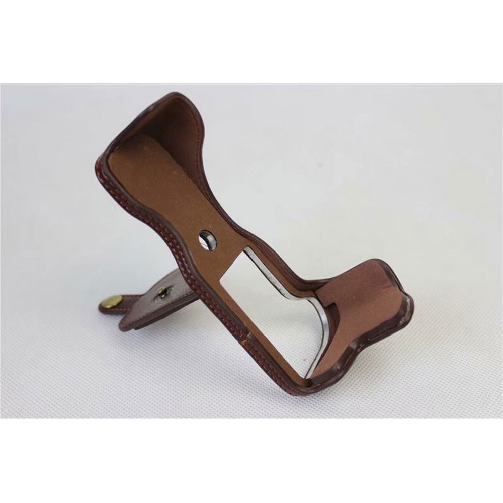 Split Leather Protective Shell + Strap + Camera Lens Bag for Canon EOS M6 (15-45mm) - Coffee-15