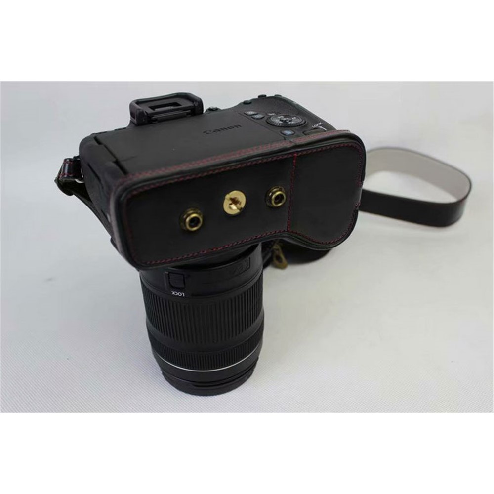 PU Leather Camera Protective Pouch Bag + Strap + Camera Lens Bag for Canon EOS 77D / 800D - Black-14