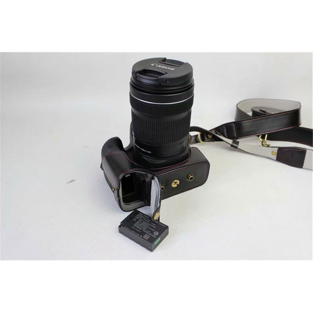 PU Leather Camera Protective Pouch Bag + Strap + Camera Lens Bag for Canon EOS 77D / 800D - Black-16