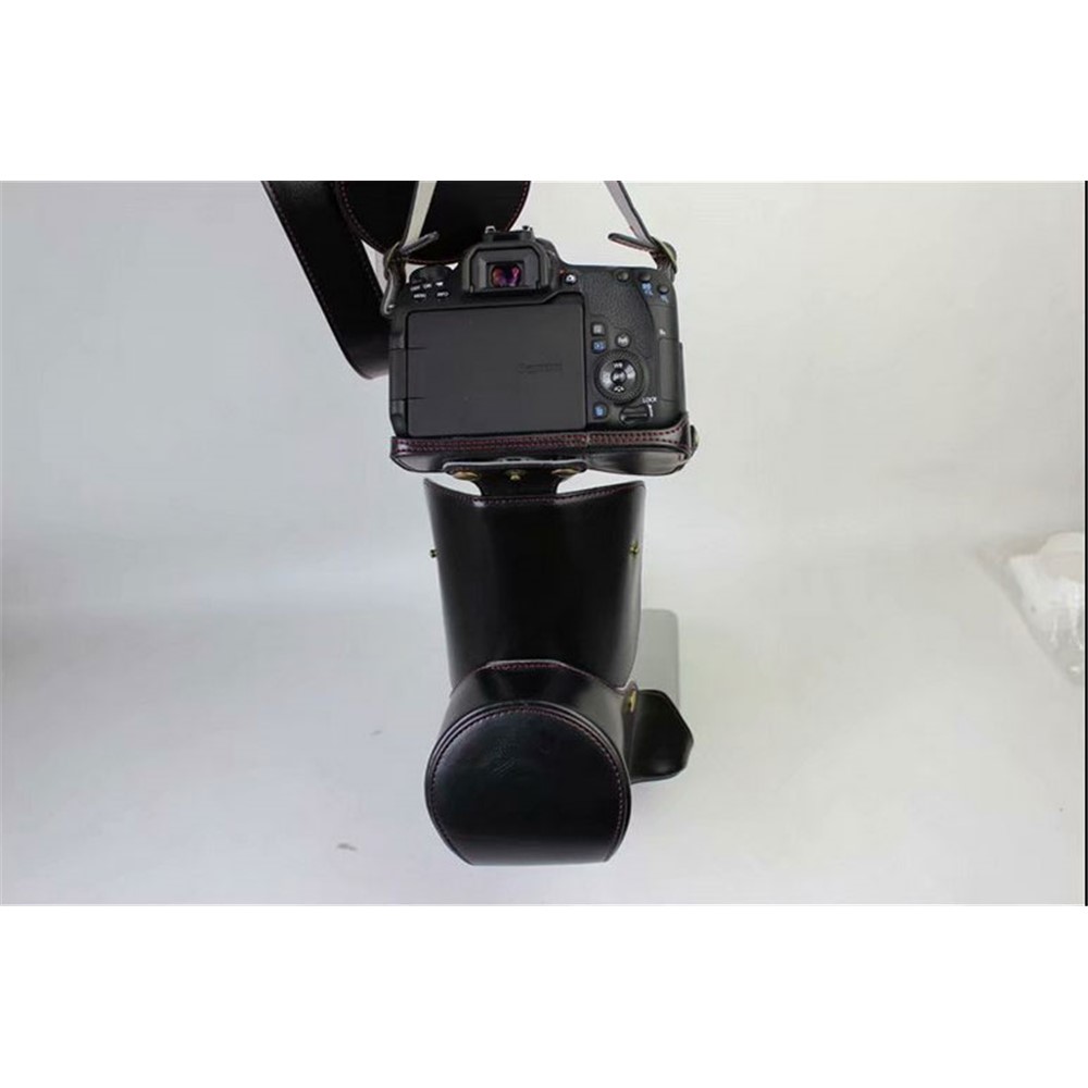 PU Leather Camera Protective Pouch Bag + Strap + Camera Lens Bag for Canon EOS 77D / 800D - Black-18