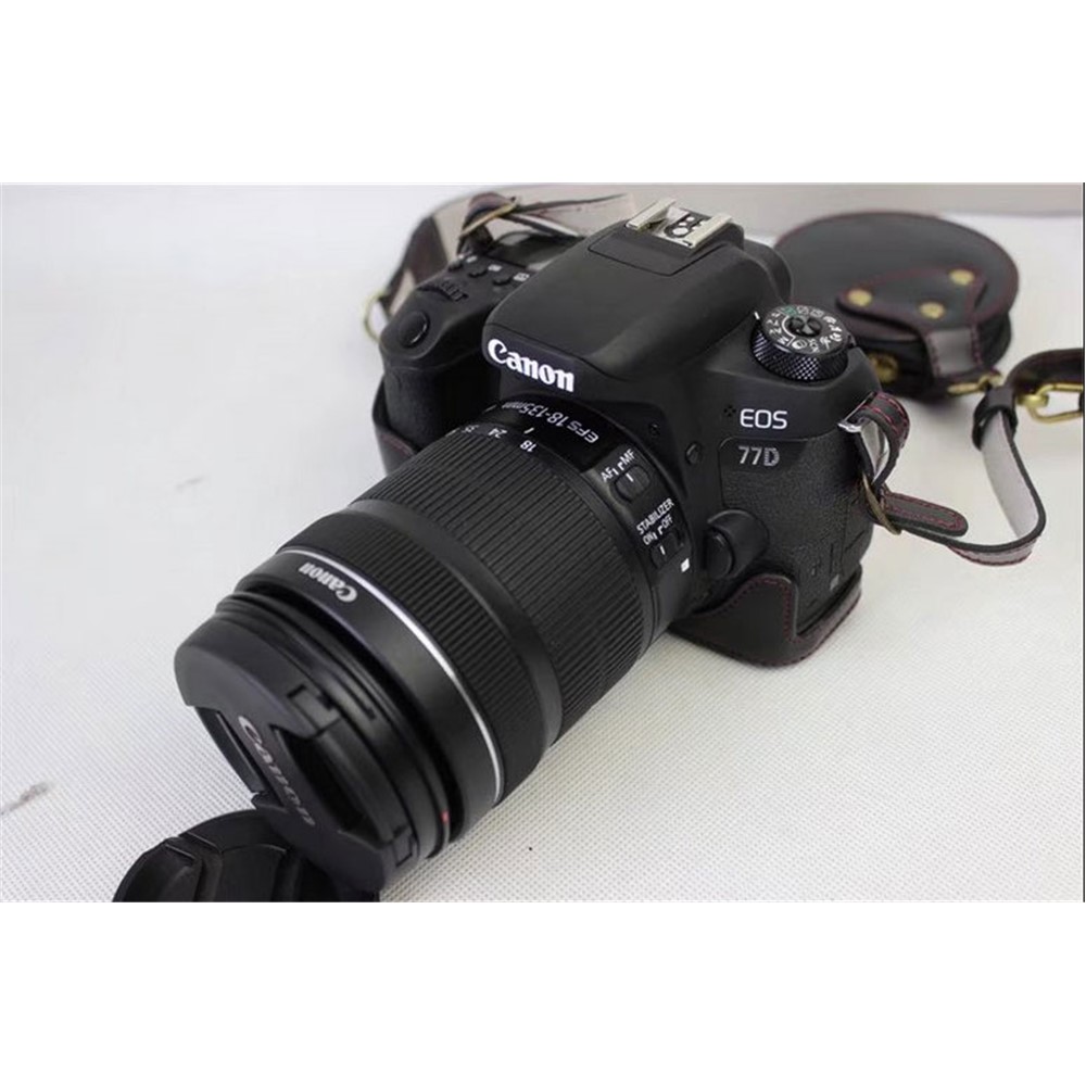 PU Leather Camera Protective Pouch Bag + Strap + Camera Lens Bag for Canon EOS 77D / 800D - Black-9