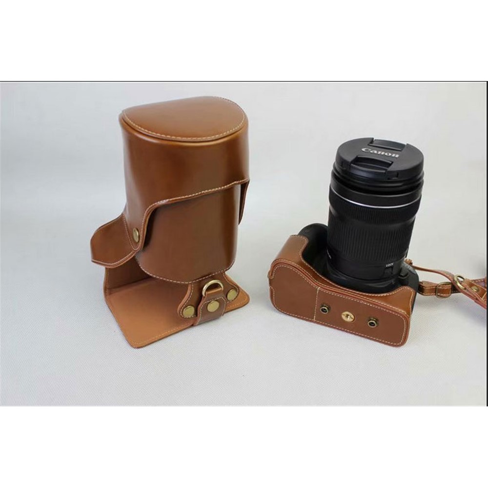 PU Leather Camera Protective Pouch Case + Strap + Camera Lens Bag for Canon EOS 77D / 800D - Brown-2