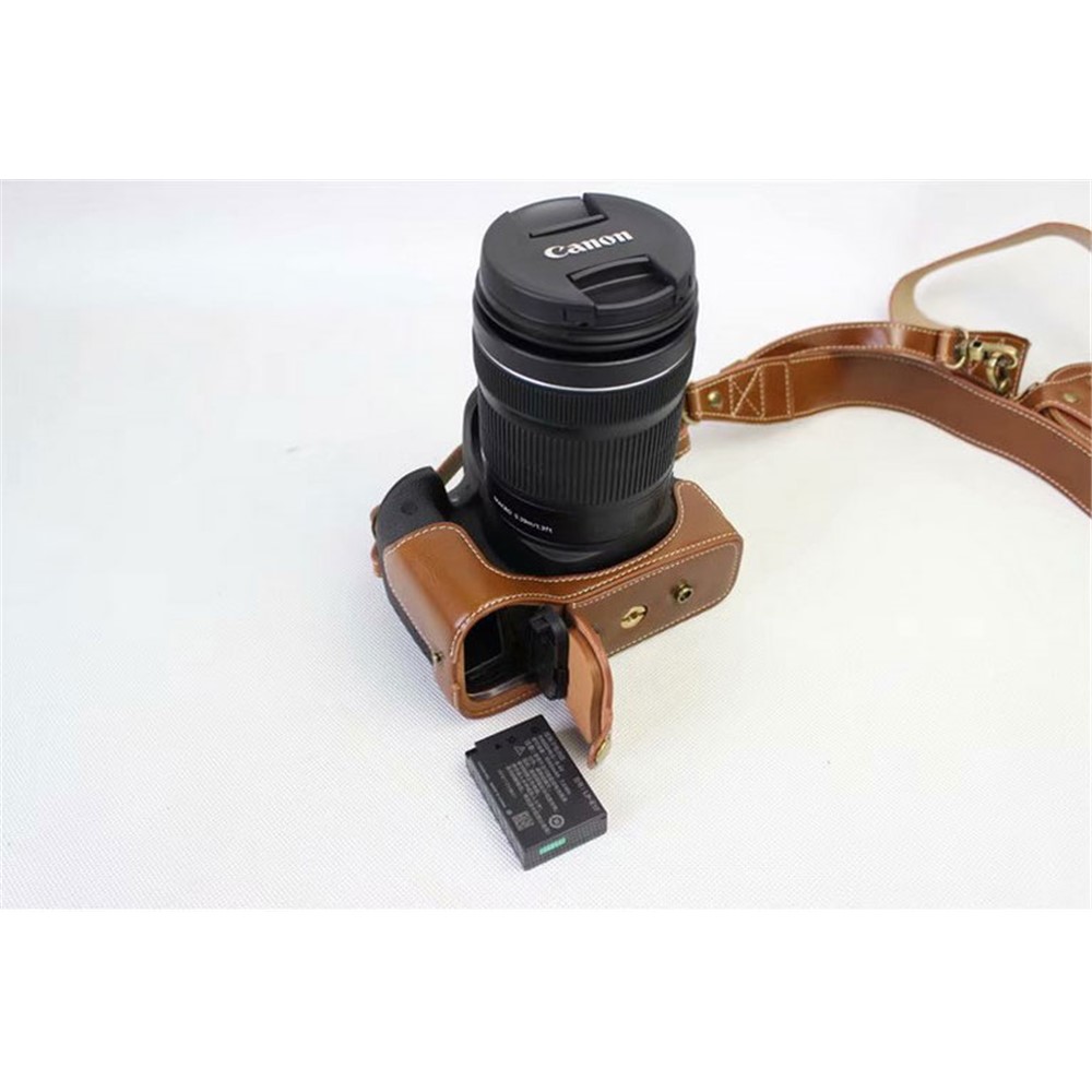 PU Leather Camera Protective Pouch Case + Strap + Camera Lens Bag for Canon EOS 77D / 800D - Brown-3