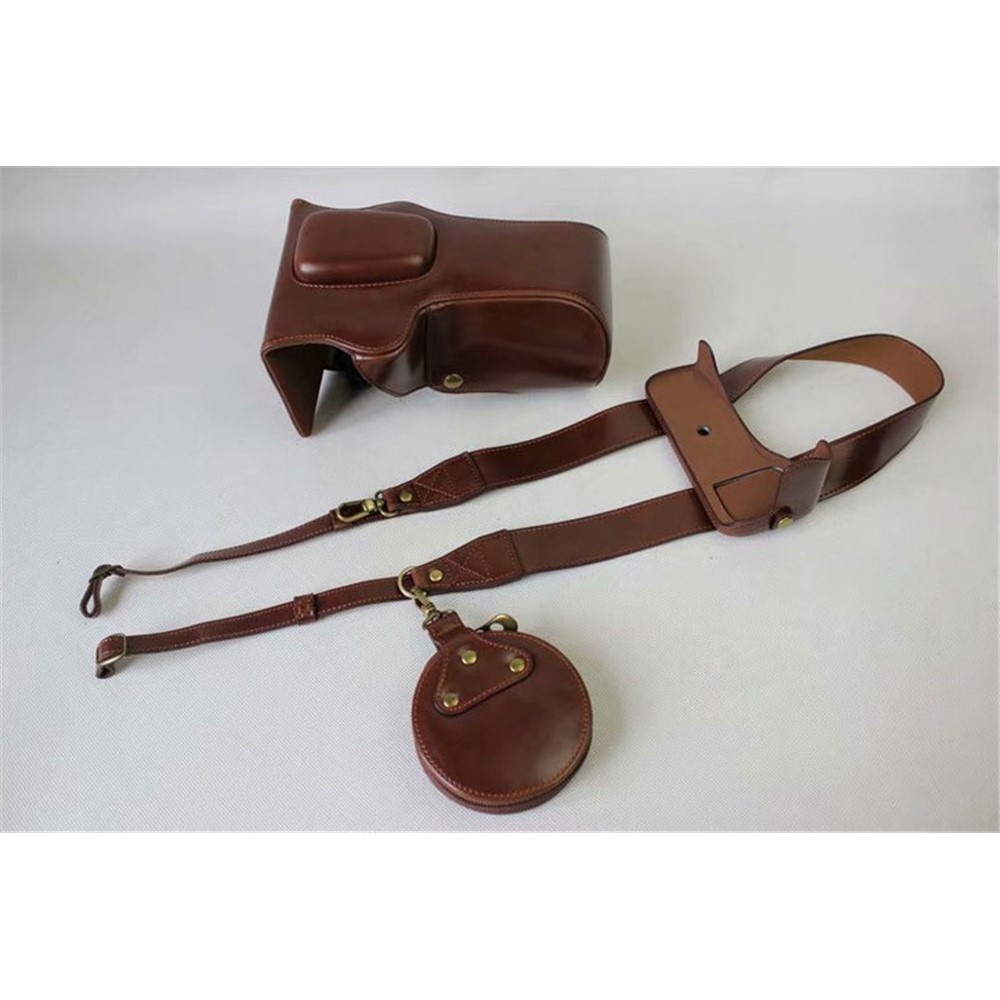 PU Leather Camera Protective Pouch Shell + Strap + Camera Lens Bag for Canon EOS 77D / 800D - Coffee-10