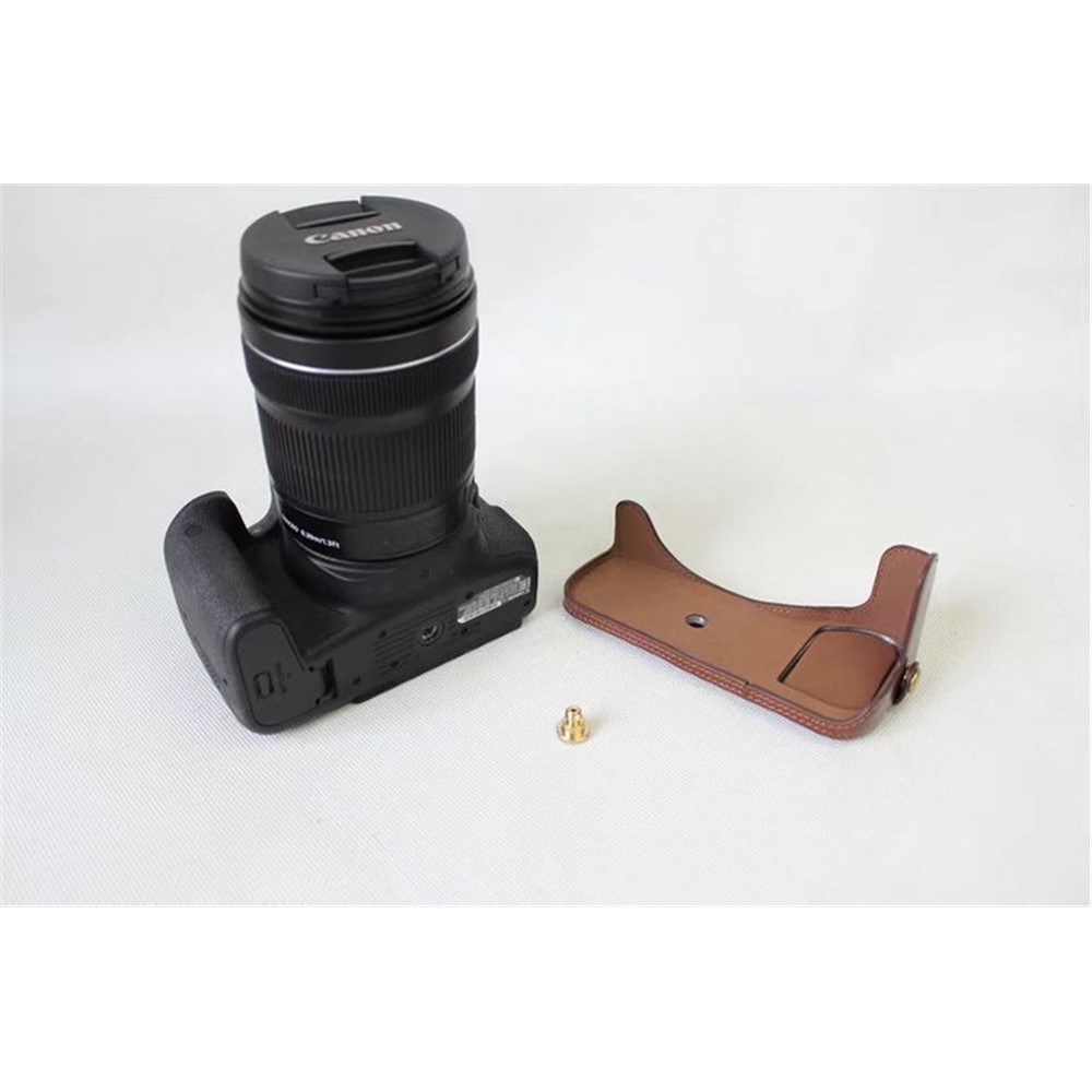 Câmera de Couro PU Câmera de Proteção de Protetora Shell + Strap + Câmera Bolsa de Lens Para Canon EOS 77D / 800d - Café-7