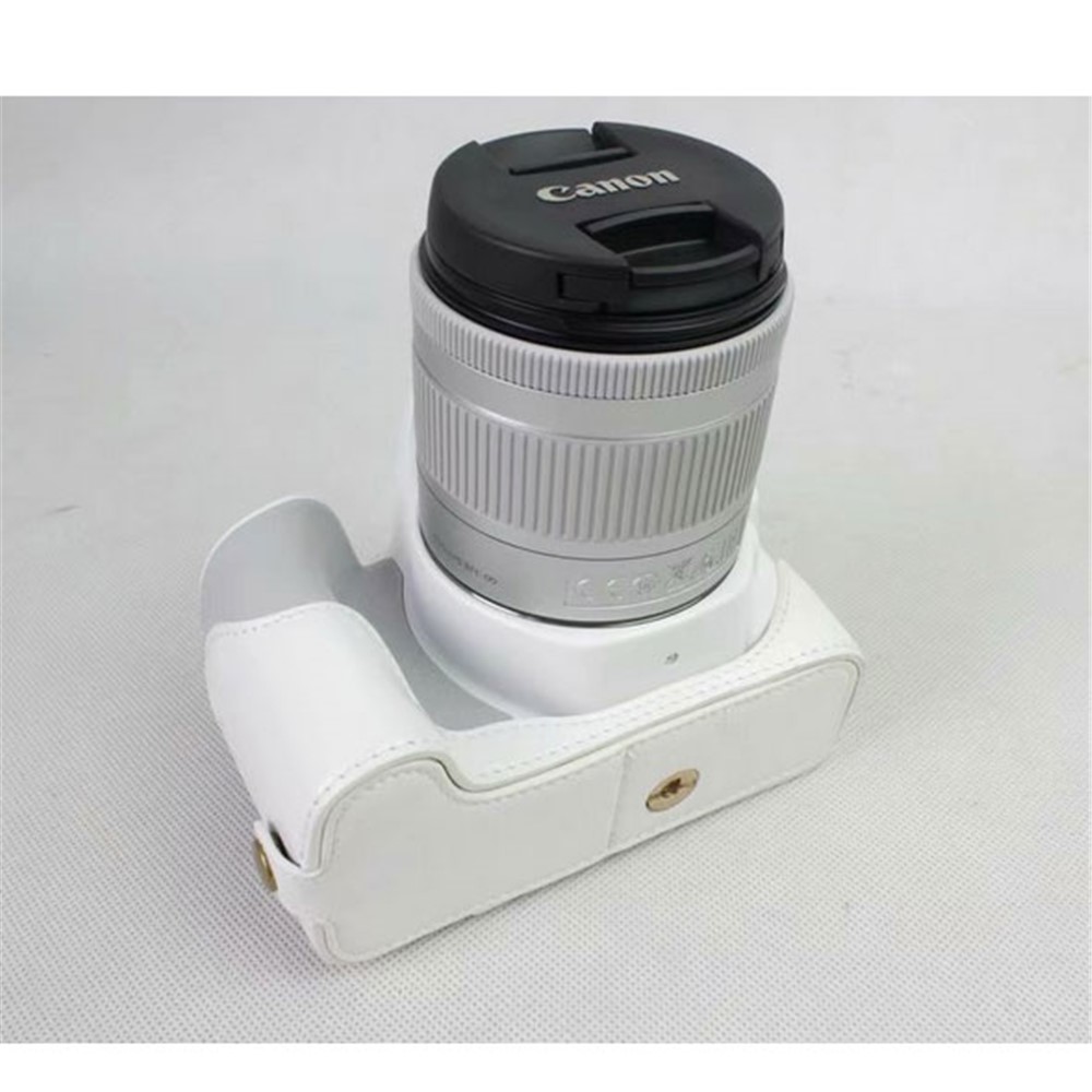 PU Leather Half Bottom Camera Protection Cover for Canon EOS 200D - White-1