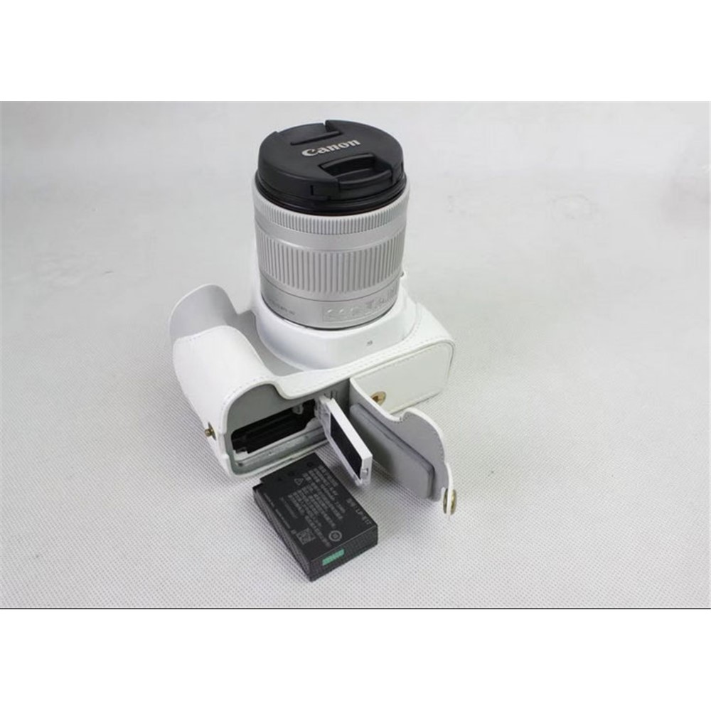 PU Leather Half Bottom Camera Protection Cover for Canon EOS 200D - White-5