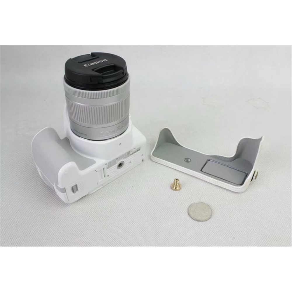 PU Leather Half Bottom Camera Protection Cover for Canon EOS 200D - White-6