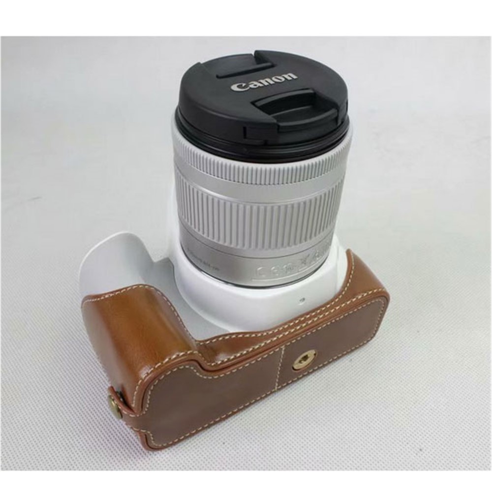 PU Leather Half Bottom Camera Protection Shell for Canon EOS 200D - Brown-1