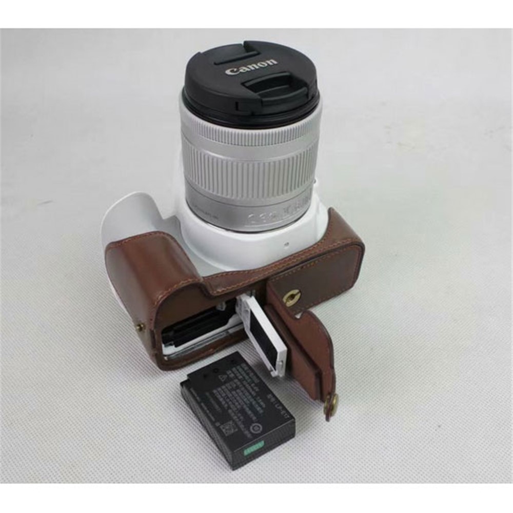 PU Leather Half Bottom Camera Protective Casing for Canon EOS 200D - Coffee-1