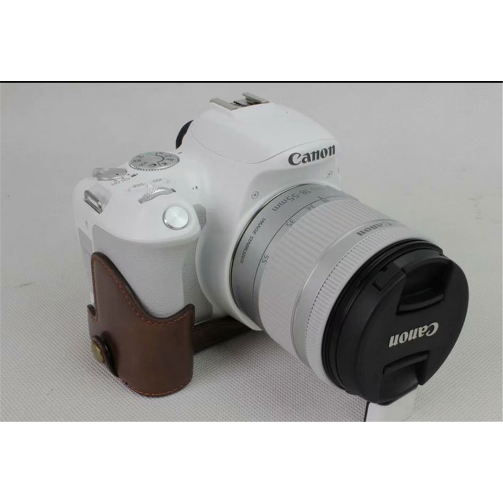 PU Leather Half Bottom Camera Protective Casing for Canon EOS 200D - Coffee-2
