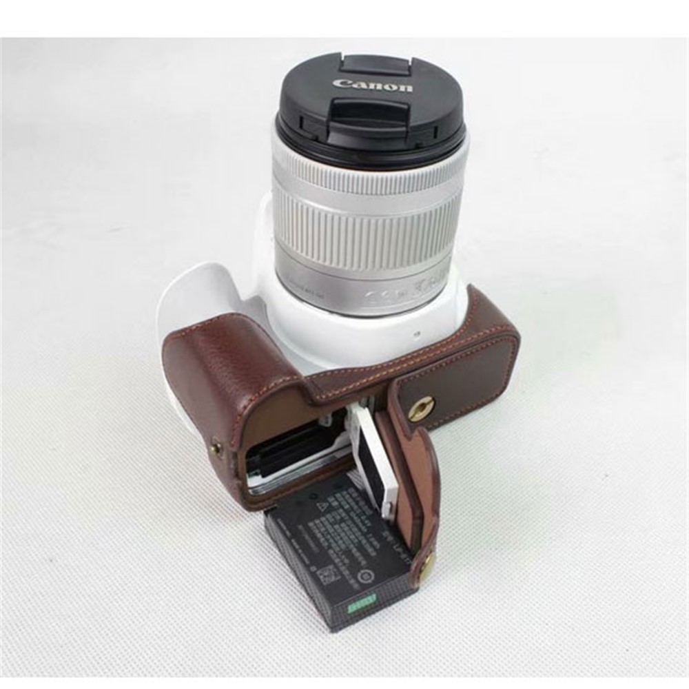 Genuine Leather Half Bottom Camera Protection Shell for Canon EOS 200D - Coffee-1