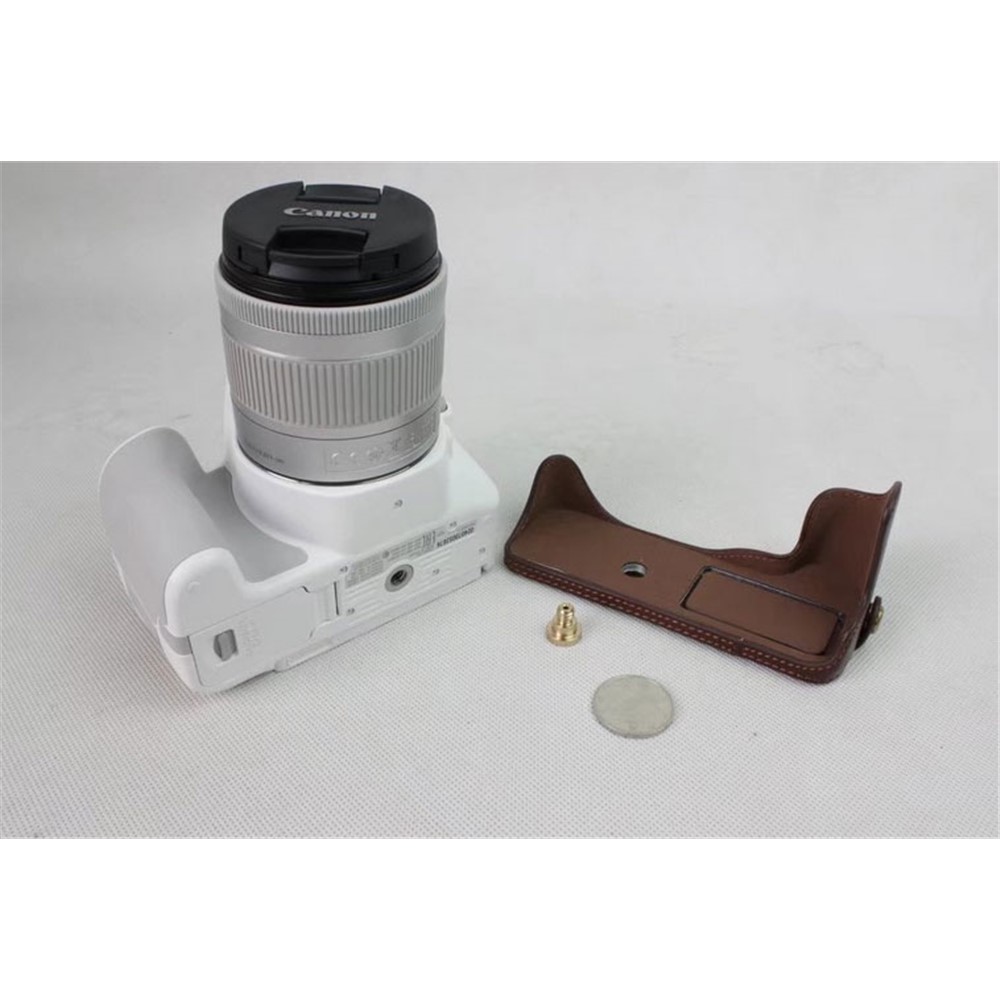 Genuine Leather Half Bottom Camera Protection Shell for Canon EOS 200D - Coffee-10