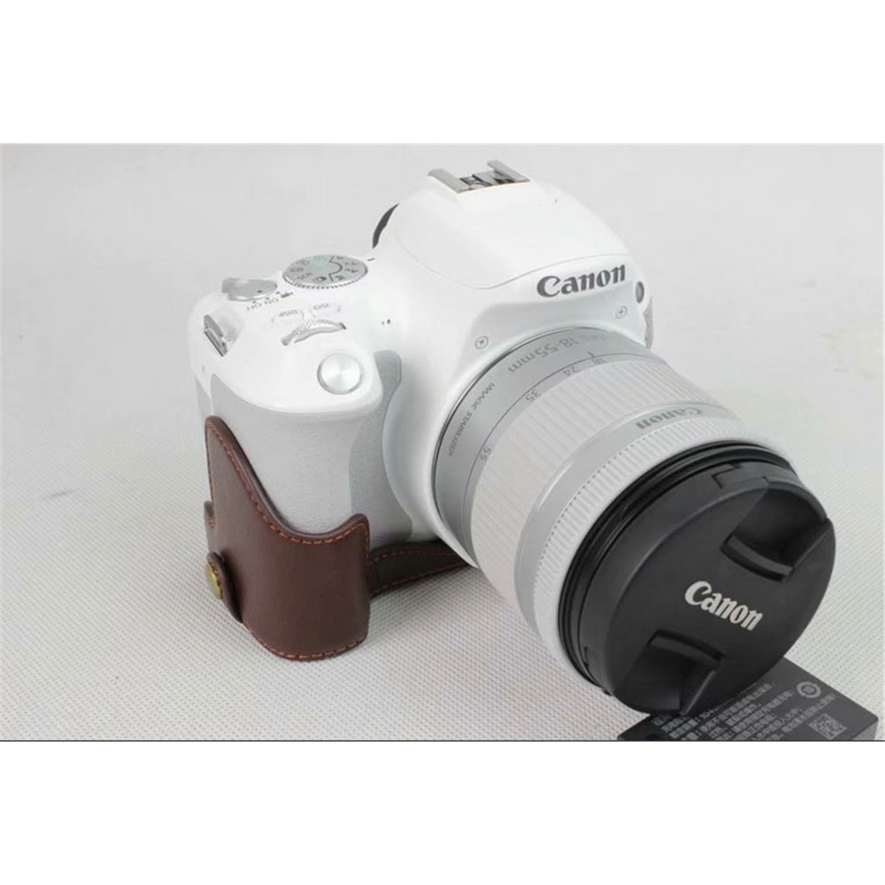 Genuine Leather Half Bottom Camera Protection Shell for Canon EOS 200D - Coffee-2