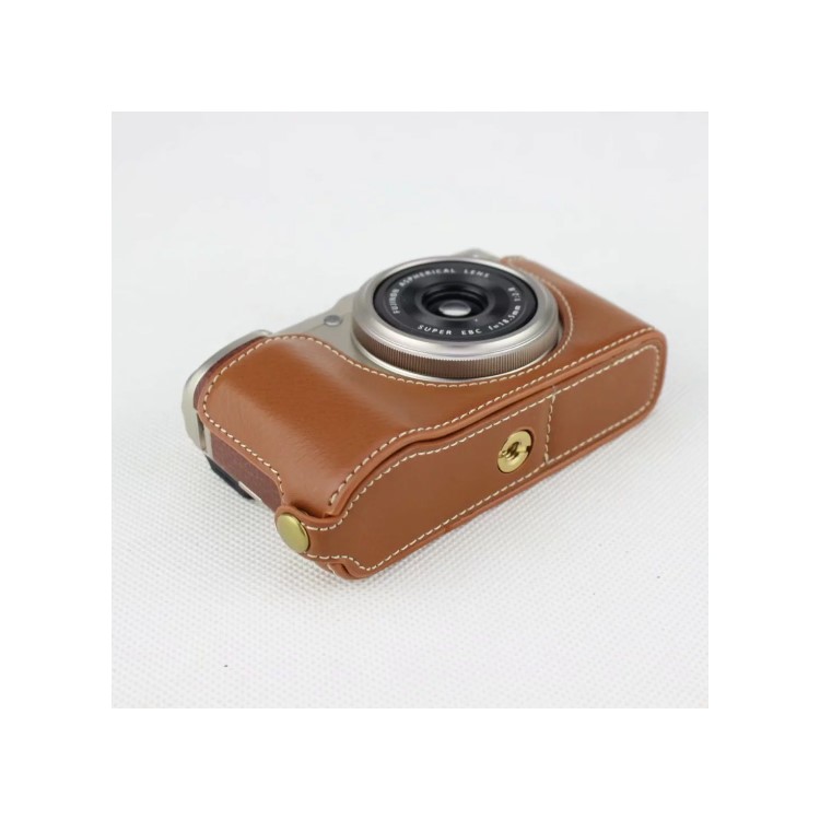 Genuine Leather Half Bottom Camera Protective Bag for Fujifilm XF10 Digital Compact Camera - Brown-1