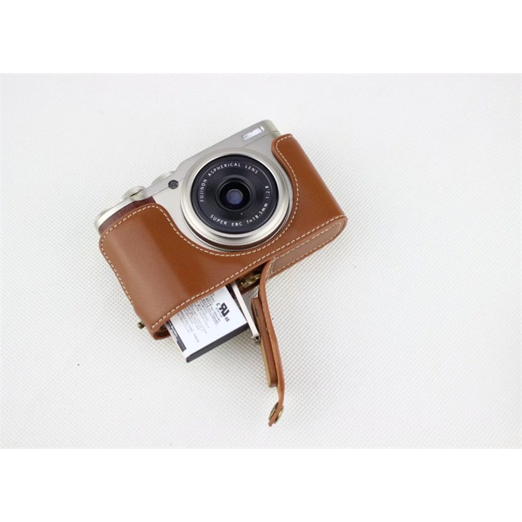 Genuine Leather Half Bottom Camera Protective Bag for Fujifilm XF10 Digital Compact Camera - Brown-2
