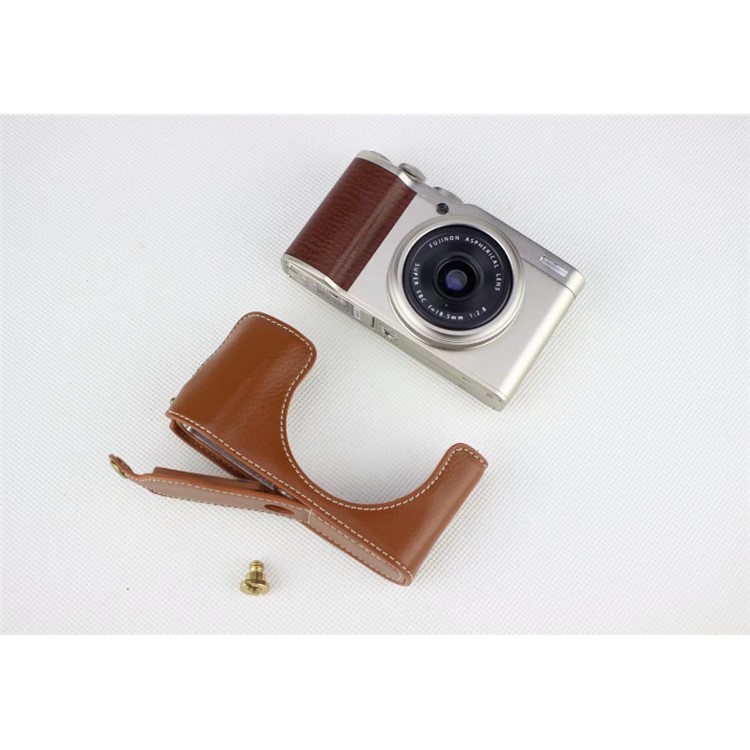 Genuine Leather Half Bottom Camera Protective Bag for Fujifilm XF10 Digital Compact Camera - Brown-3