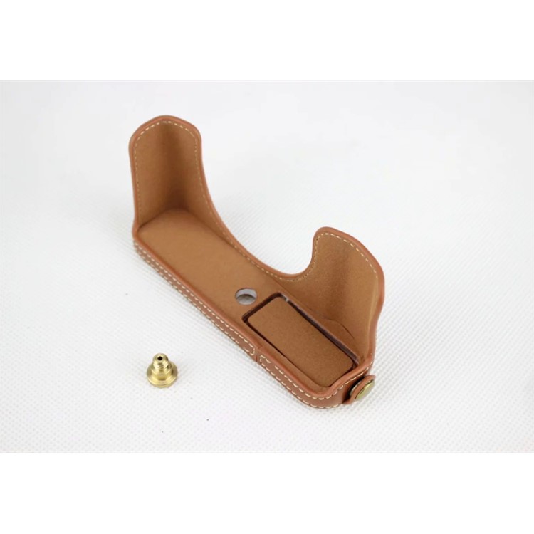 Genuine Leather Half Bottom Camera Protective Bag for Fujifilm XF10 Digital Compact Camera - Brown-4