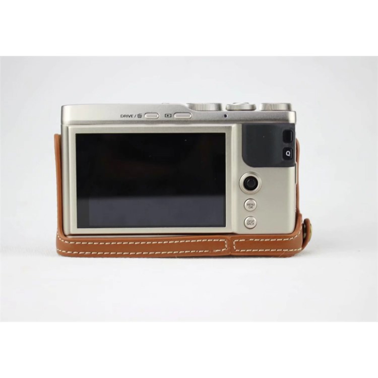 Genuine Leather Half Bottom Camera Protective Bag for Fujifilm XF10 Digital Compact Camera - Brown-5