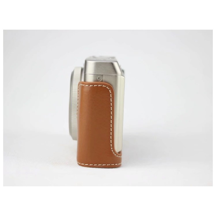 Genuine Leather Half Bottom Camera Protective Bag for Fujifilm XF10 Digital Compact Camera - Brown-6