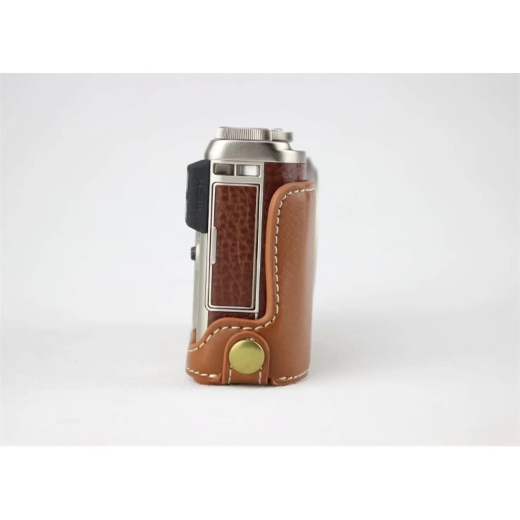 Genuine Leather Half Bottom Camera Protective Bag for Fujifilm XF10 Digital Compact Camera - Brown-7