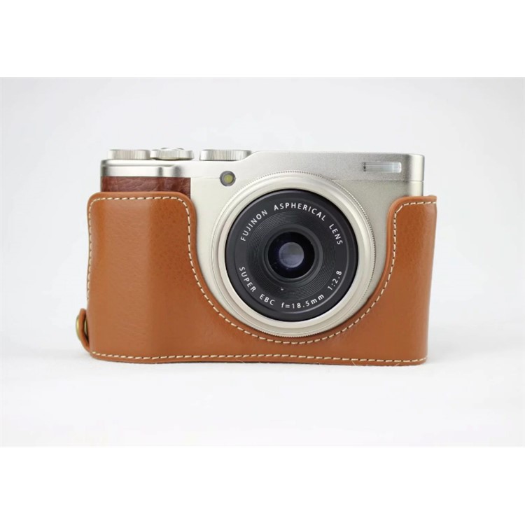 Genuine Leather Half Bottom Camera Protective Bag for Fujifilm XF10 Digital Compact Camera - Brown-8