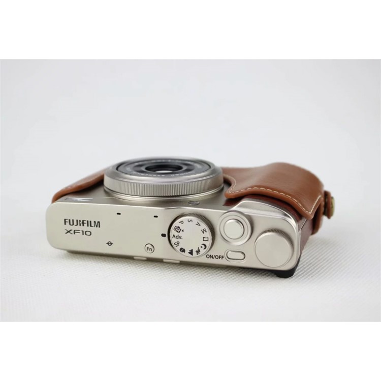 Genuine Leather Half Bottom Camera Protective Bag for Fujifilm XF10 Digital Compact Camera - Brown-9