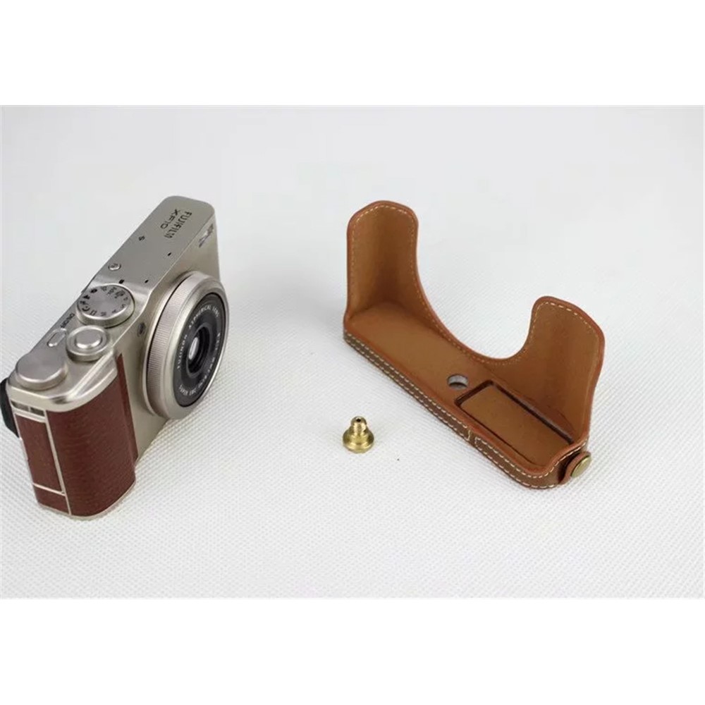 PU Leather Half Bottom Camera Bag Case for Fujifilm XF10 Digital Compact Camera - Brown-4