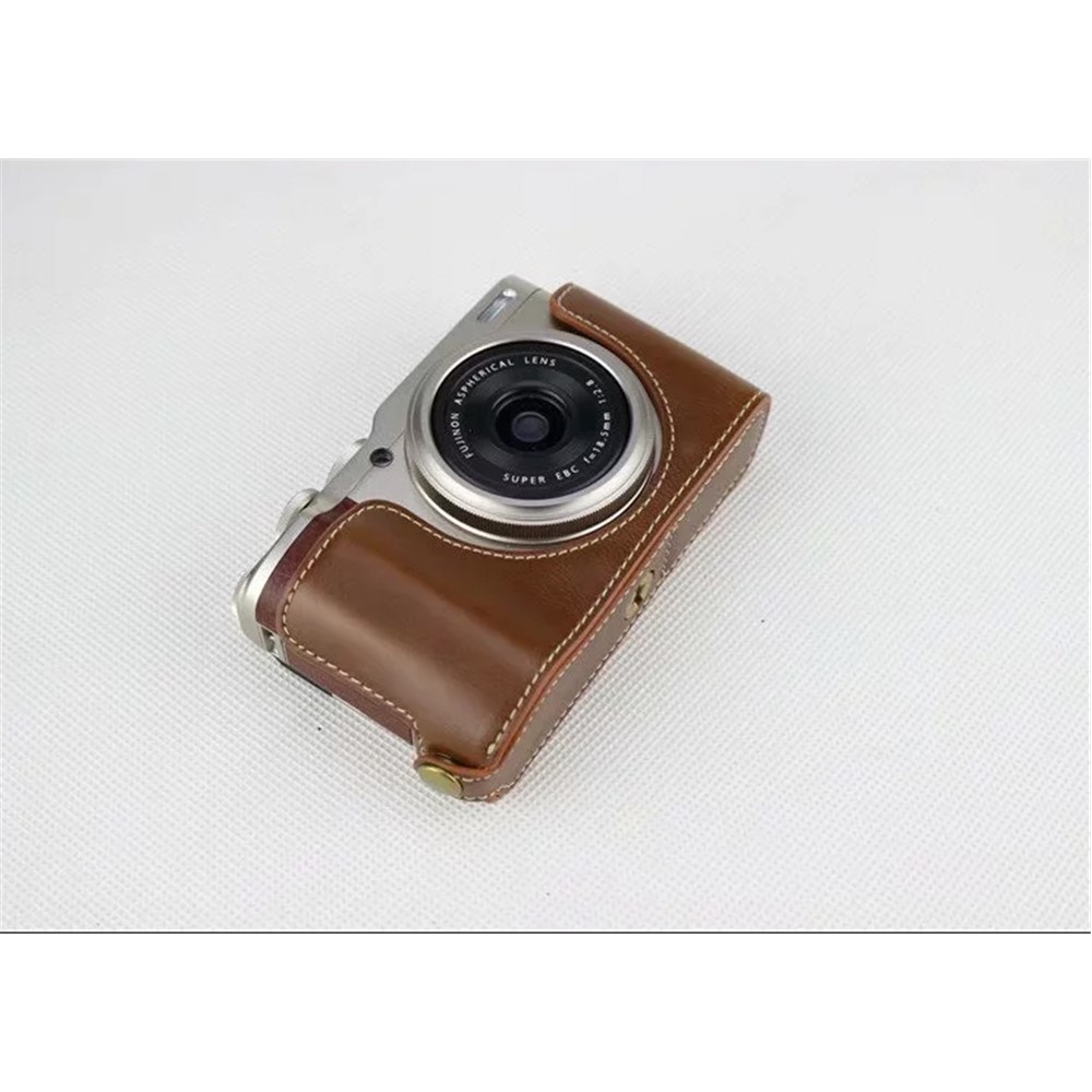 PU Leather Half Bottom Camera Bag Case for Fujifilm XF10 Digital Compact Camera - Brown-9