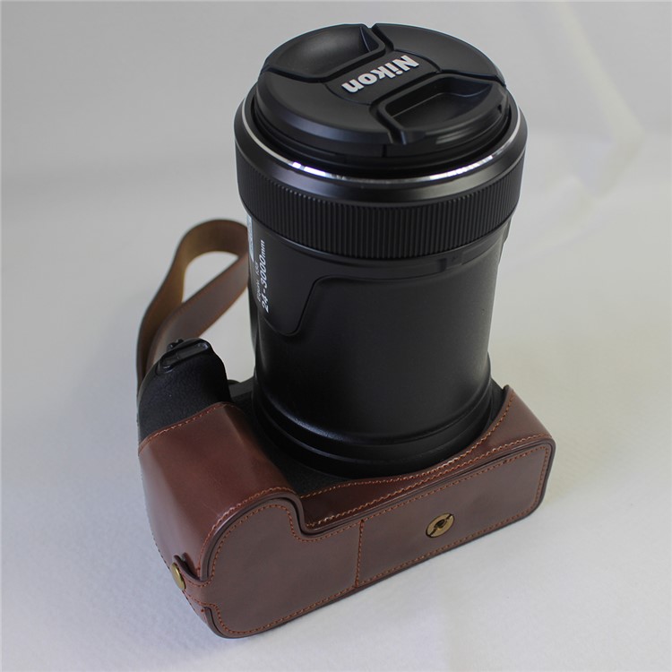 Bottom Opening PU Leather Half Camera Case with Strap for Nikon Coolpix P1000 - Coffee-4