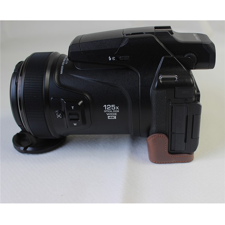Bottom Opening PU Leather Half Camera Case with Strap for Nikon Coolpix P1000 - Coffee-6