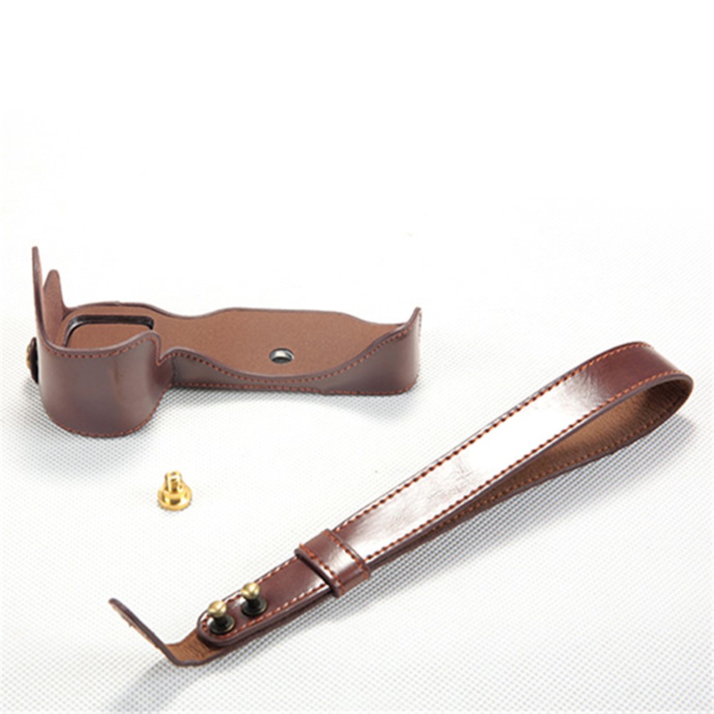 Bottom Opening PU Leather Half Camera Case with Strap for Nikon Z7 Camera - Coffee-1