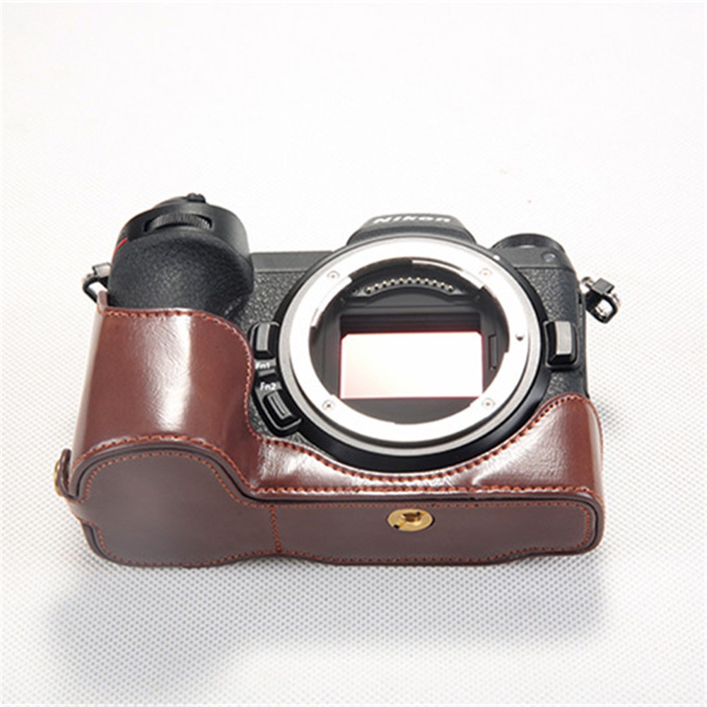 Bottom Opening PU Leather Half Camera Case with Strap for Nikon Z7 Camera - Coffee-10