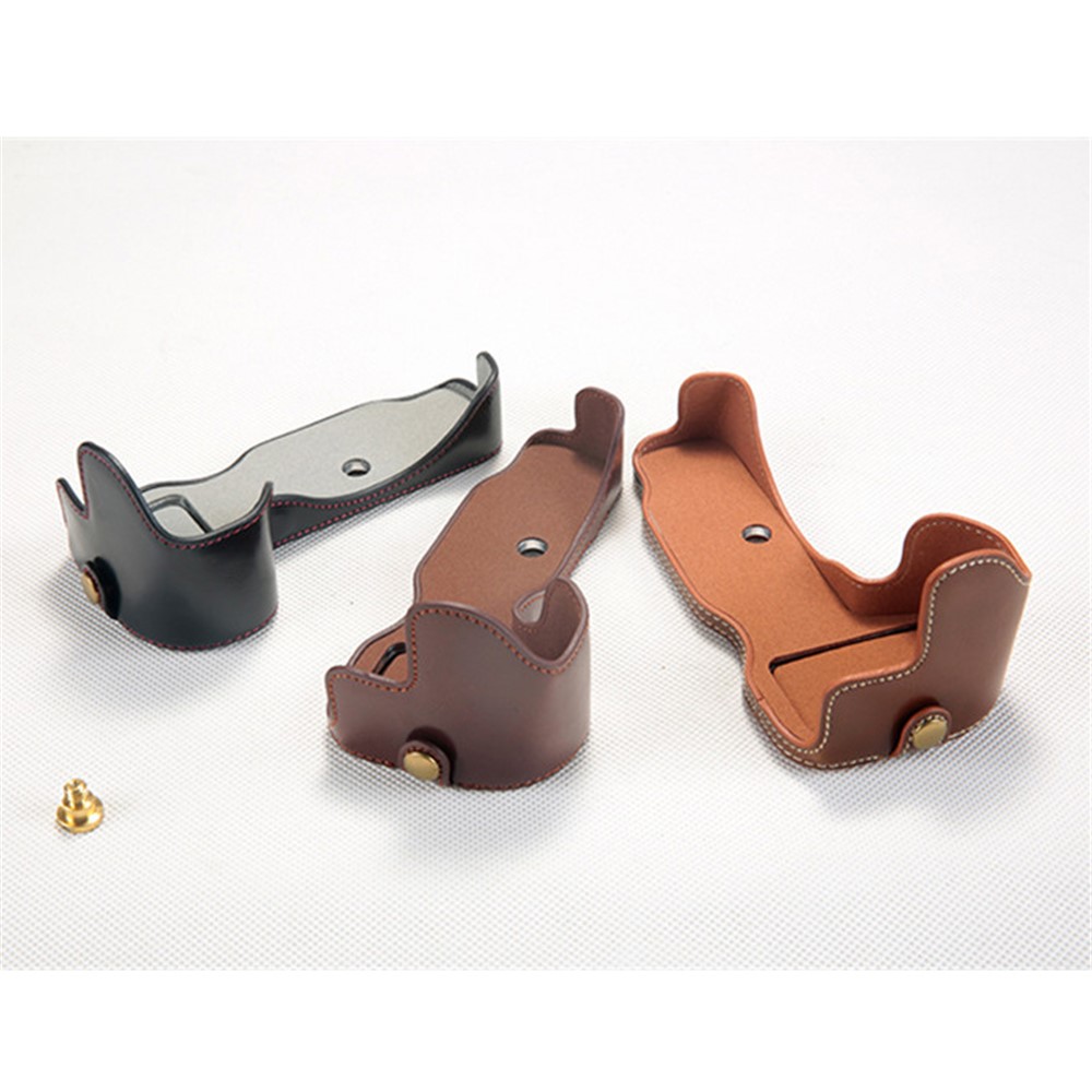 Bottom Opening PU Leather Half Camera Case with Strap for Nikon Z7 Camera - Coffee-12
