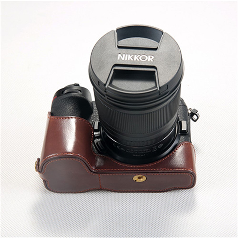 Bottom Opening PU Leather Half Camera Case with Strap for Nikon Z7 Camera - Coffee-3