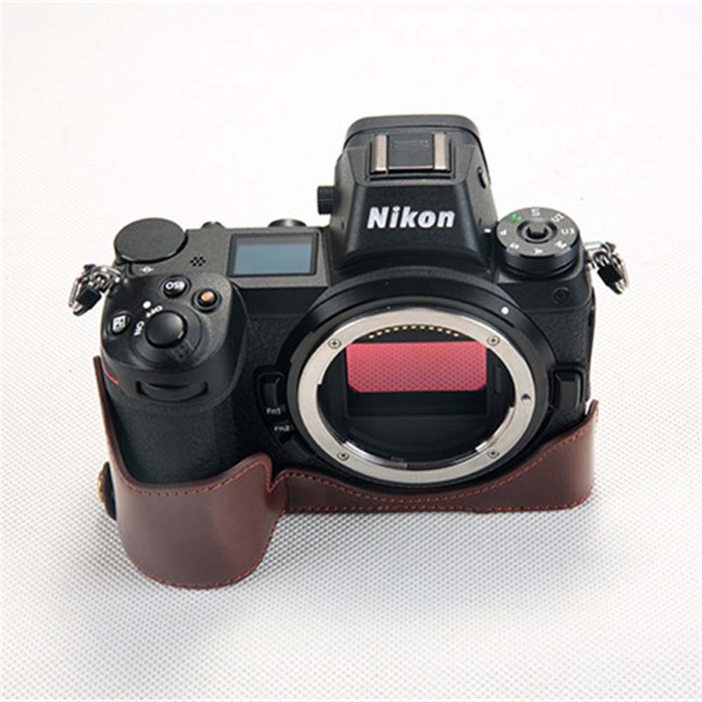 Bottom Opening PU Leather Half Camera Case with Strap for Nikon Z7 Camera - Coffee-6