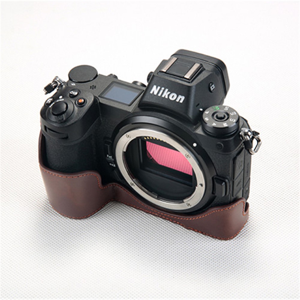 Bottom Opening PU Leather Half Camera Case with Strap for Nikon Z7 Camera - Coffee-7