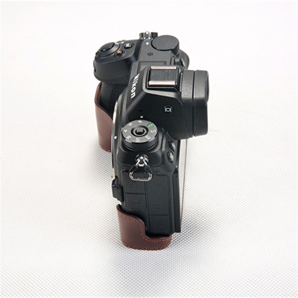 Bottom Opening PU Leather Half Camera Case with Strap for Nikon Z7 Camera - Coffee-8