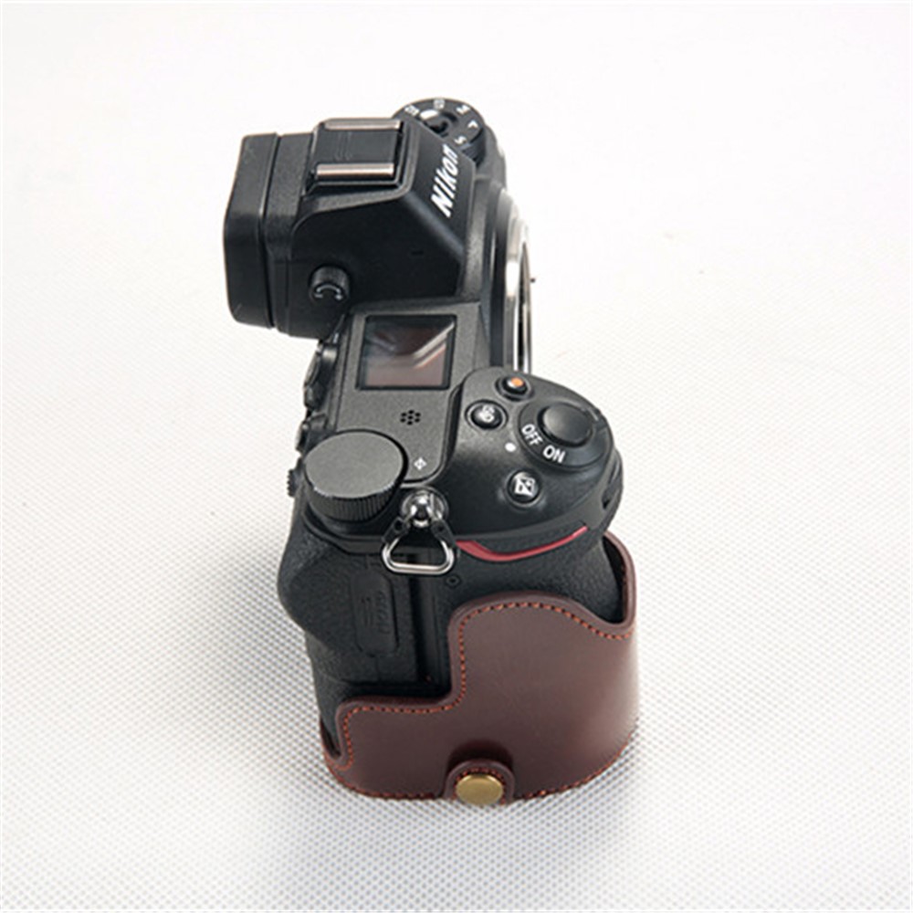 Bottom Opening PU Leather Half Camera Case with Strap for Nikon Z7 Camera - Coffee-9